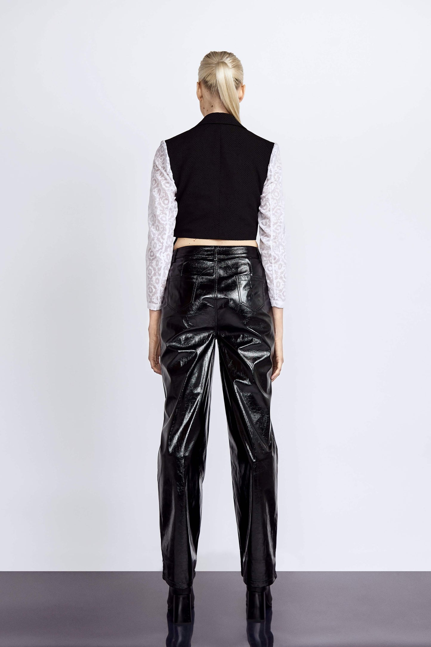 Black Highshine Patent Vegan Leather Trousers boldfashion, fashionstatement, HERS, highshinefashion, luxuryapparel, modernlook, patentleather, sleekdesign, sustainablefashion, veganleather, womenswear Vidi Blak 