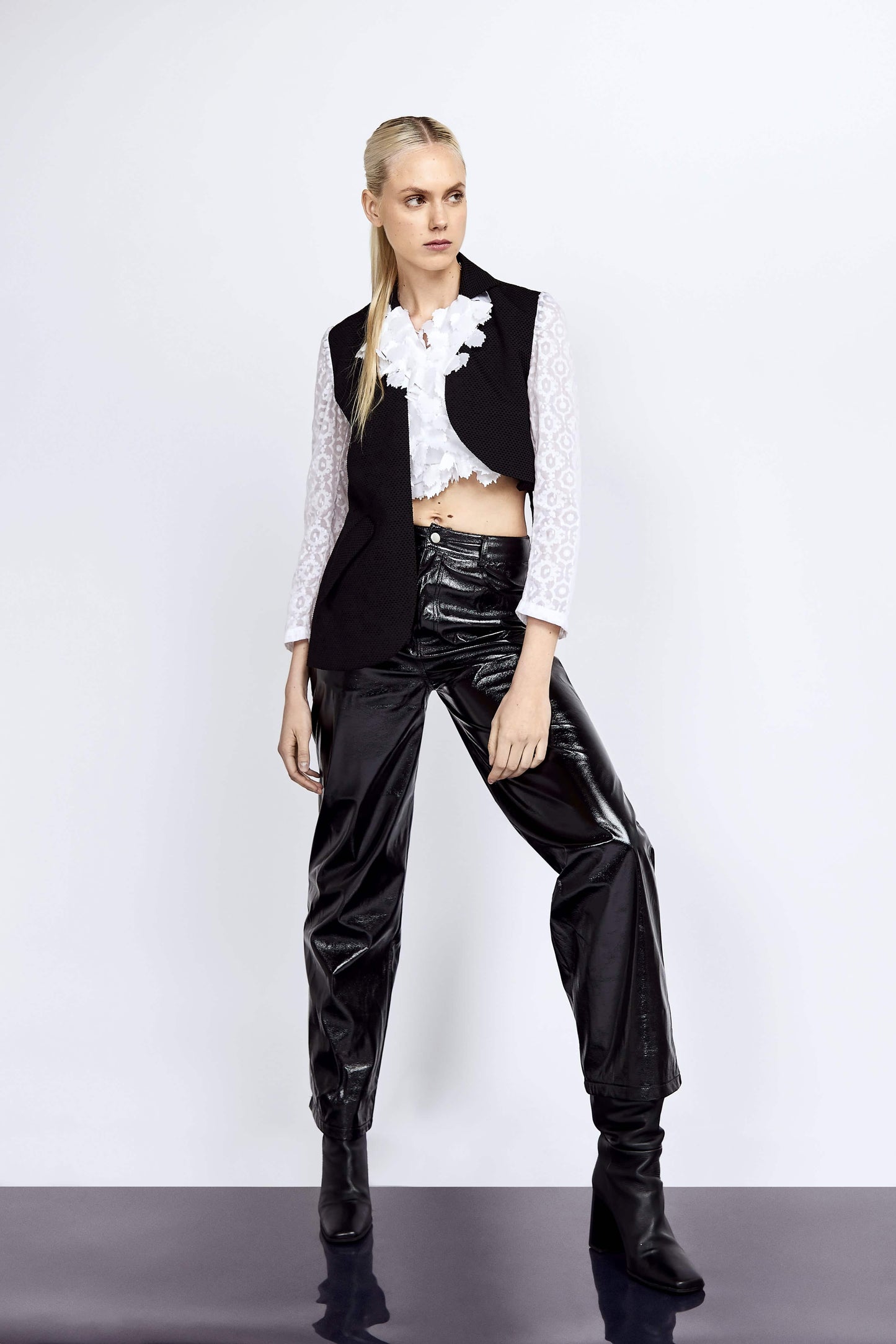 Black Highshine Patent Vegan Leather Trousers boldfashion, fashionstatement, HERS, highshinefashion, luxuryapparel, modernlook, patentleather, sleekdesign, sustainablefashion, veganleather, womenswear Vidi Blak 