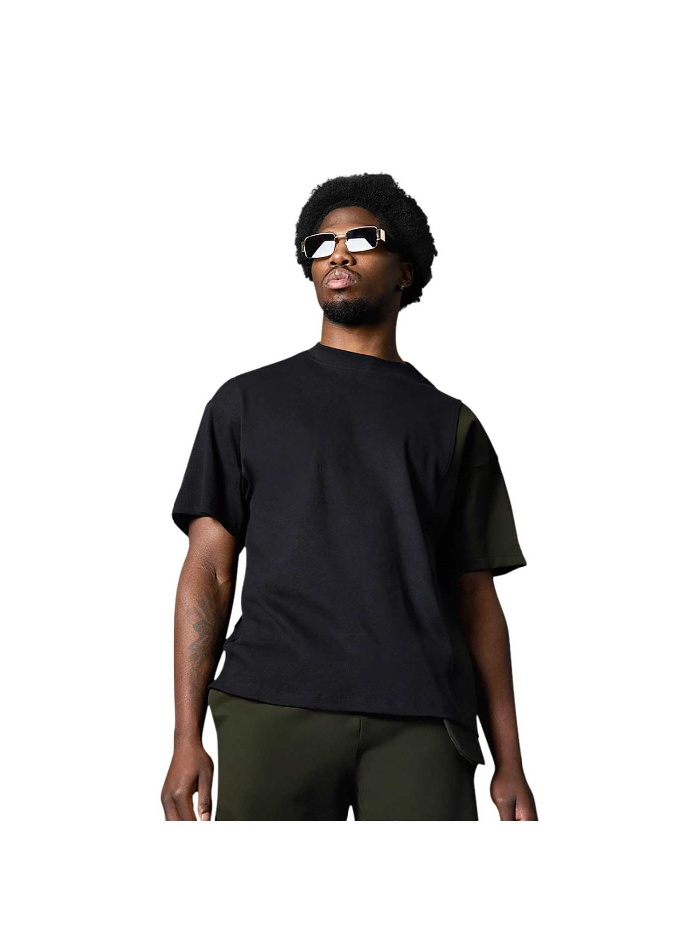 Black Ribbed T-shirt with Military Green Panel Designer menswear, designer t-shirt, HIS, Menswear, Menswear Fashion, Men’s designer clothing, short sleeves top, Sophisticated Menswear., sophisticatedattire, Stylish Menswear, t-shirt, T-shirt  in Stretch  Black Ribbed Jersey and Military Green Neoprene, top Vidi Blak 