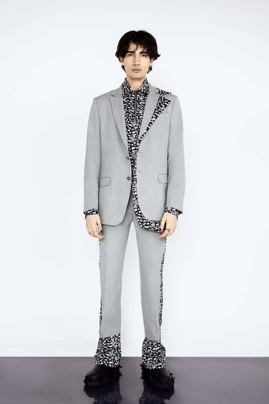 Dusky Grey Suit with Contrast Midnight Leopard Print Lapel blazer, designer jacket, jacket, mensware, menswear, tailored jacket Vidi Blak 