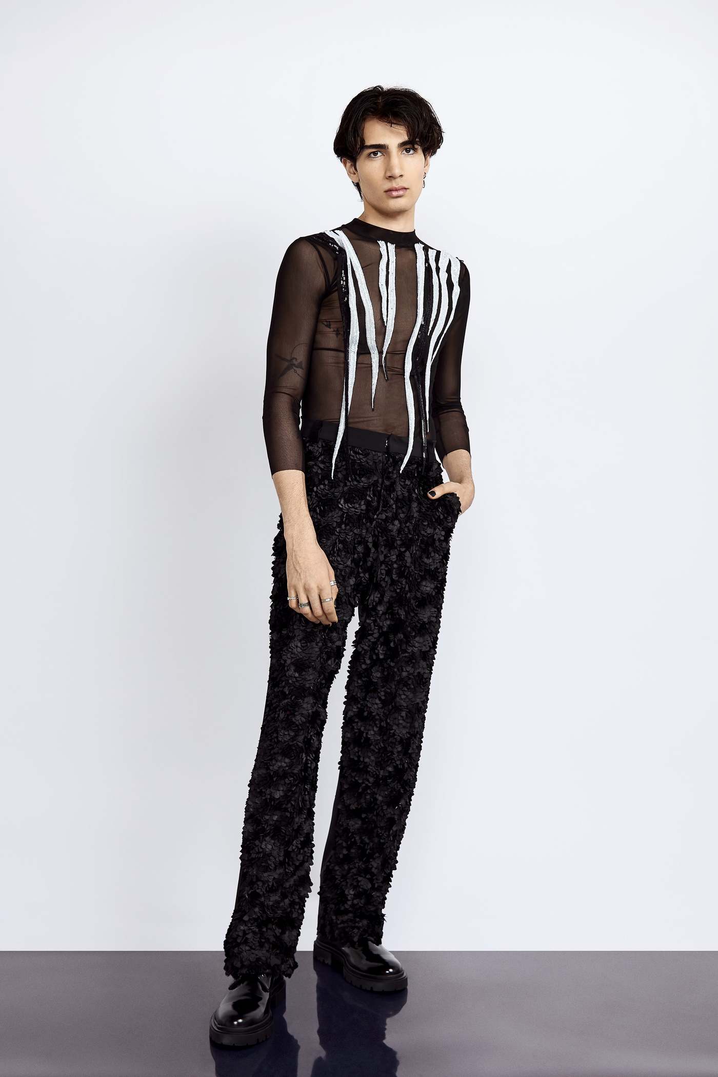 Lace Front Trousers in Black Organic Silk - VidiBlak