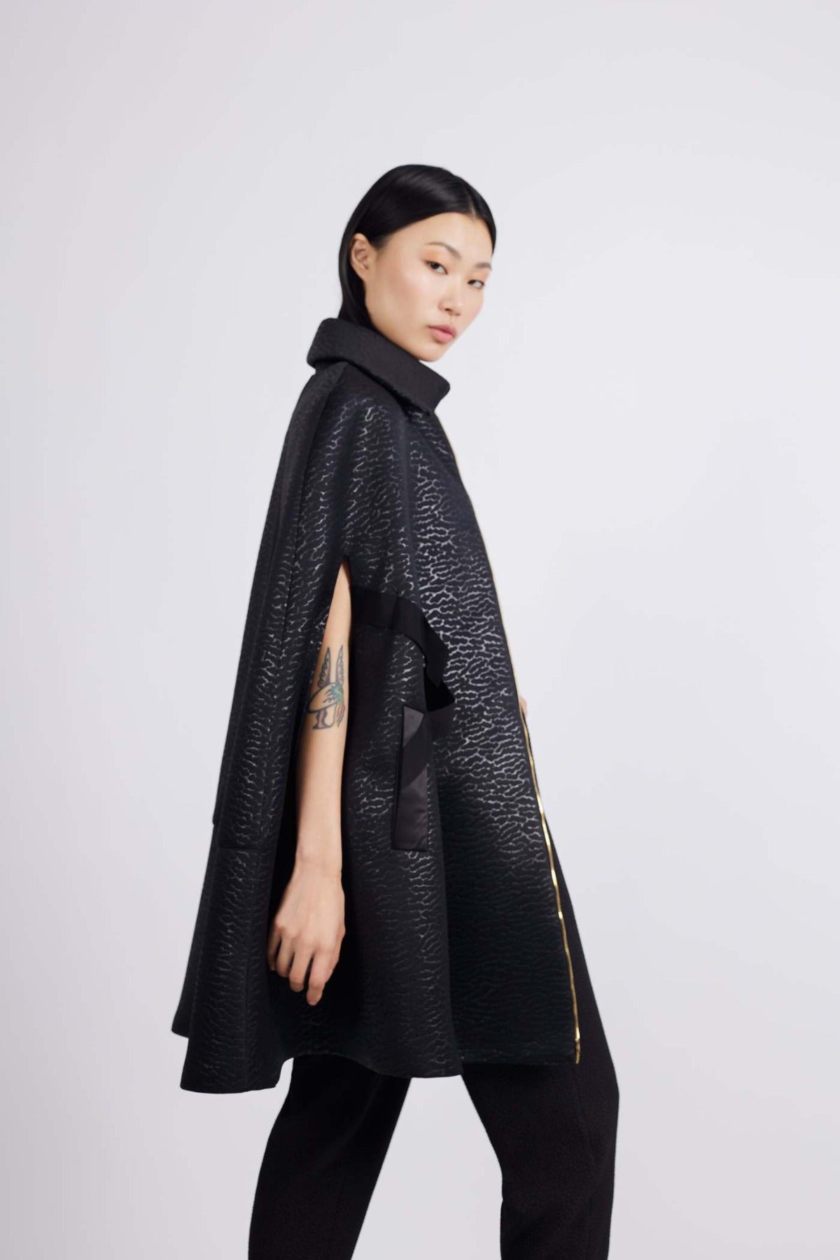 Metallic  Print Neoprene Cape Black 