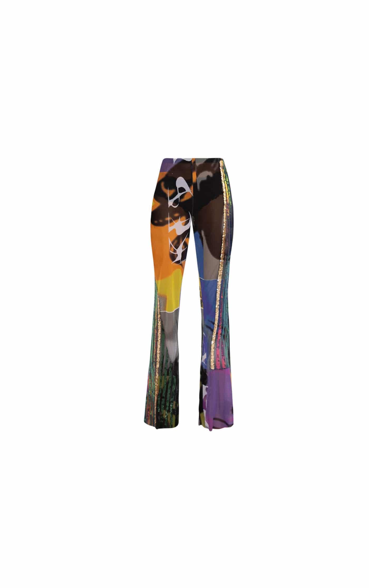 Multicolour Embroidery Flare Trousers cotton, embroidery, flare, luxury, Multicolour Embroidery Flare Trousers: multicolour, organic, silk, sustainable, trousers, Vidi Blak Vidi Blak 