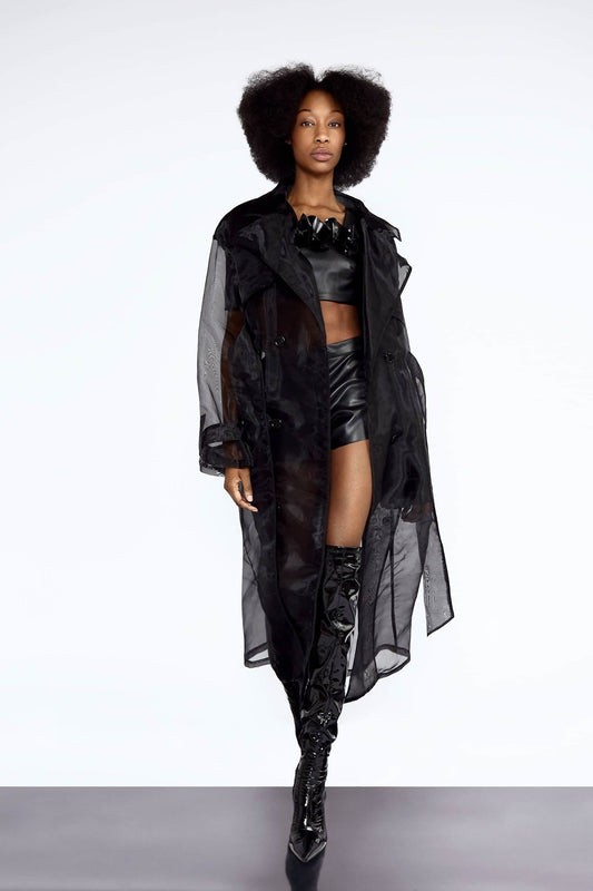 Trench Coat Raven Black In Organza - VidiBlak