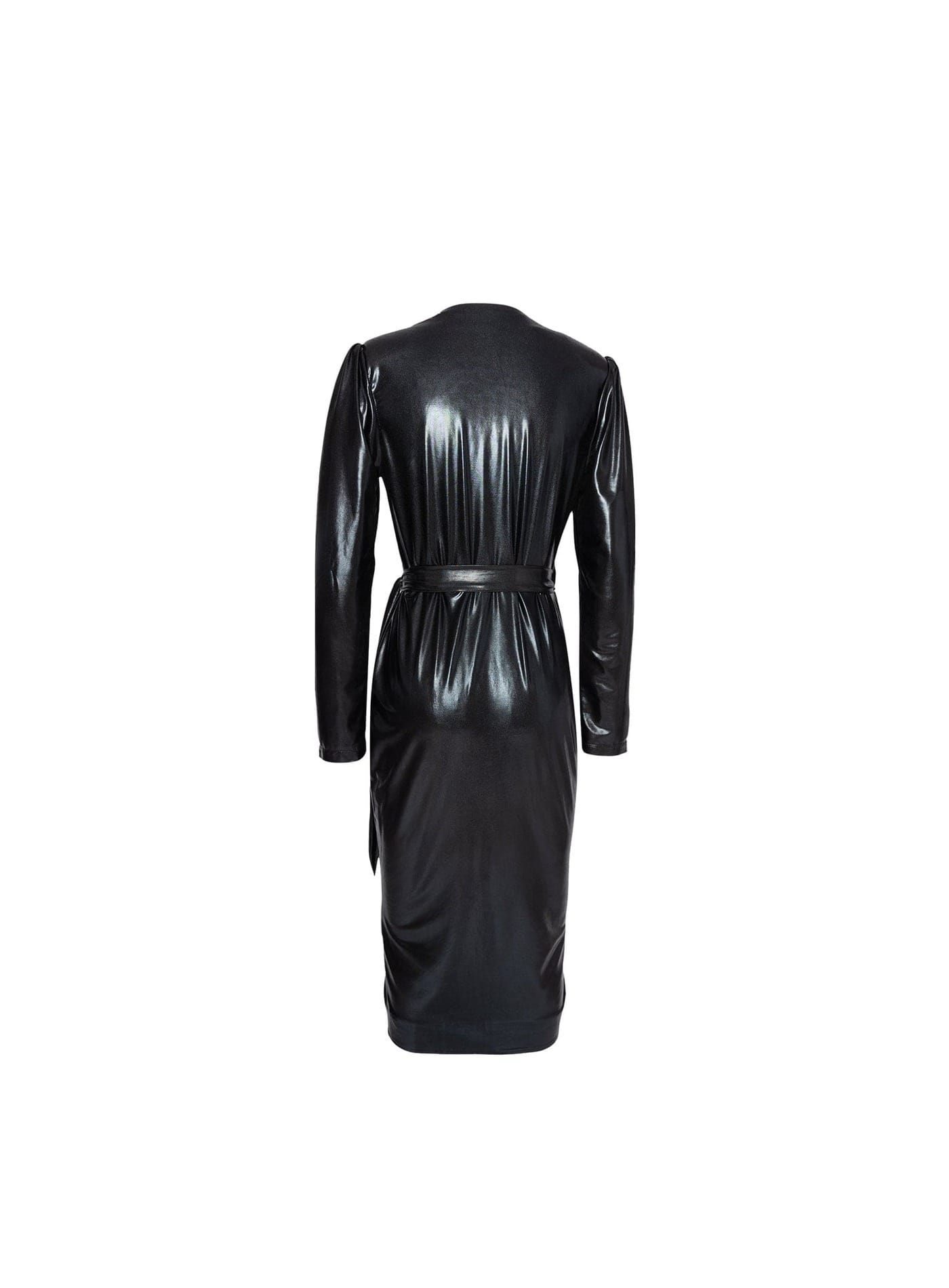 Wrap Dress In Shiny Black Quartz Stretch Vegan Leather dress, evening dress, HERS, vegan leather dress, Women's Fashion, womenfashion, womenstyle, Wrap Dress In Shiny Black Quartz Stretch Vegan Leather Vidi Blak 