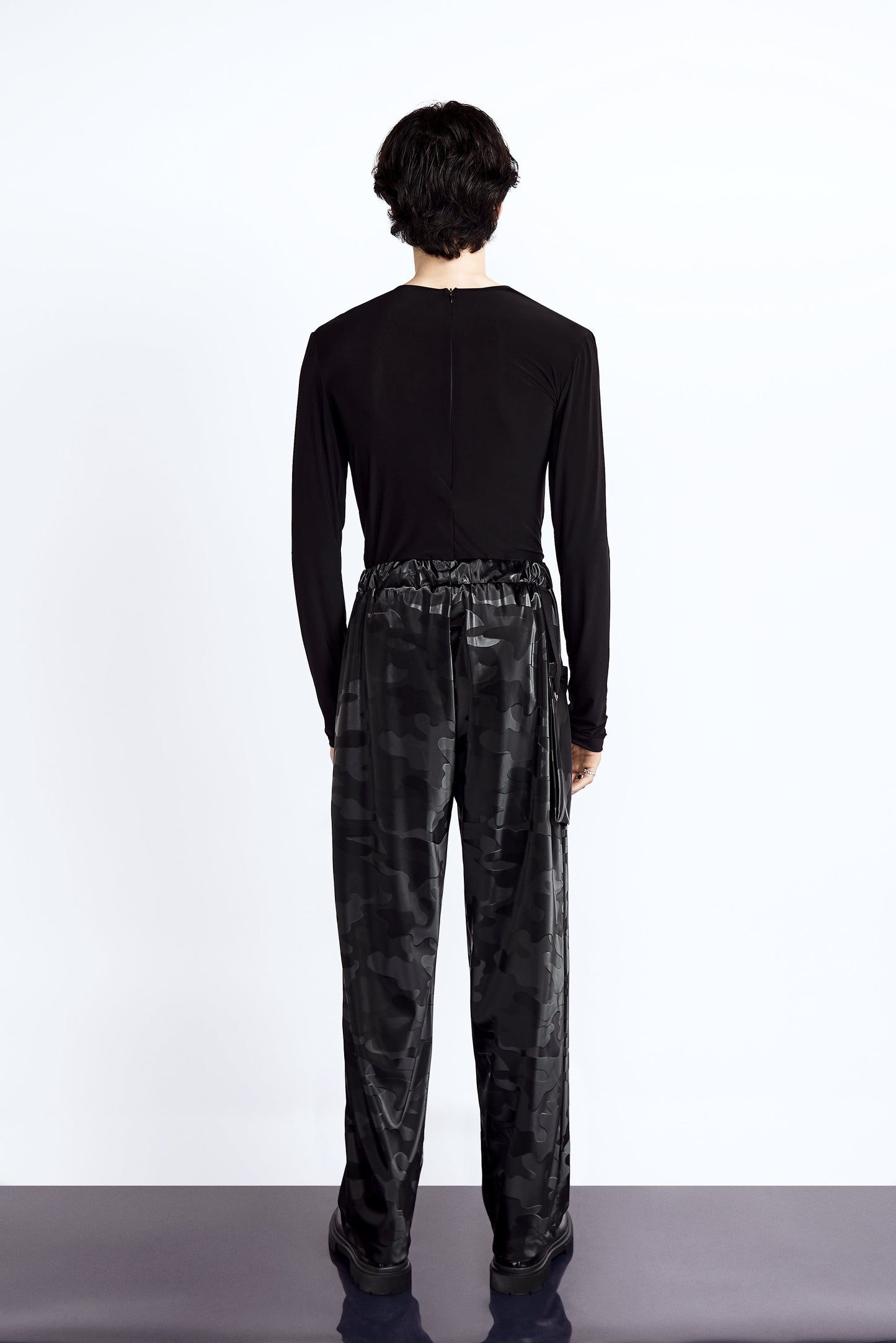 Black Camouflage Vegan Leather Trousers