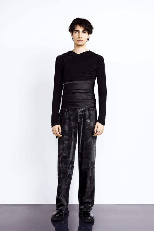 Black Camouflage Vegan Leather Trousers