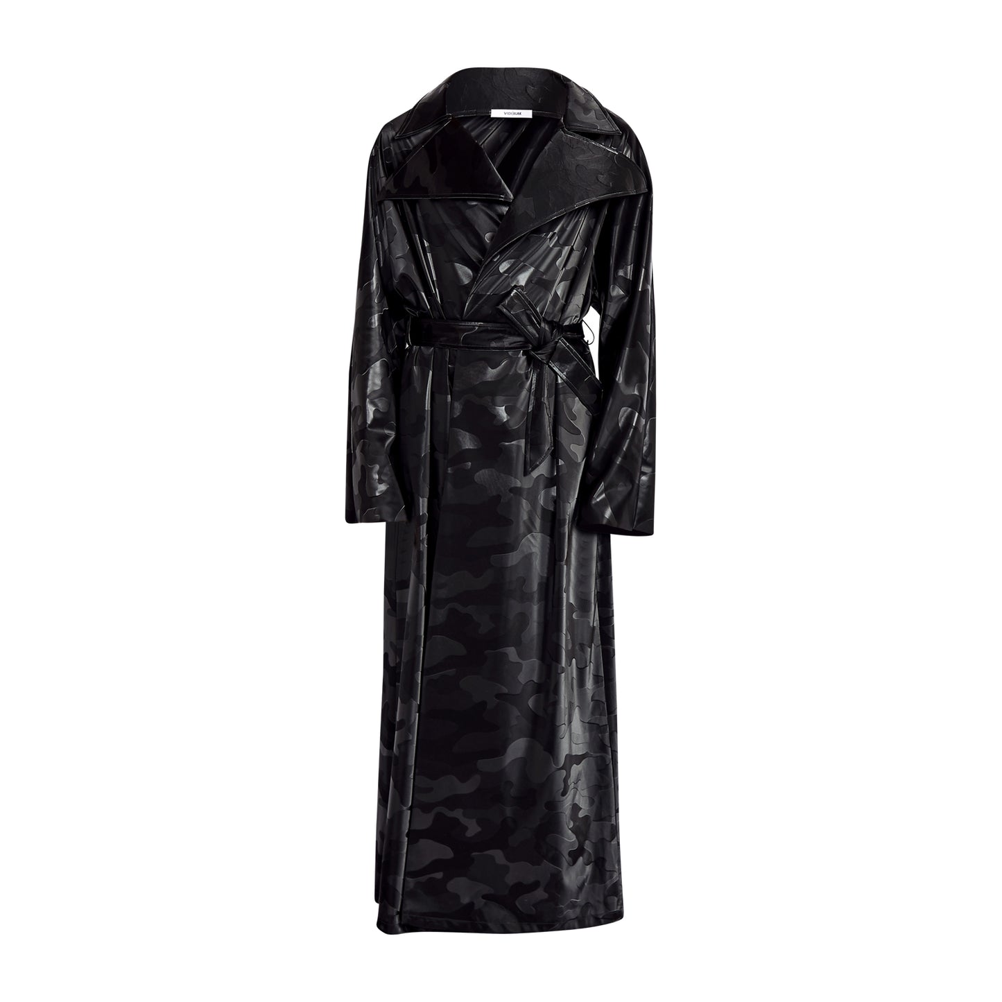 Black Camouflage Vegan Leather Waterproof Trench